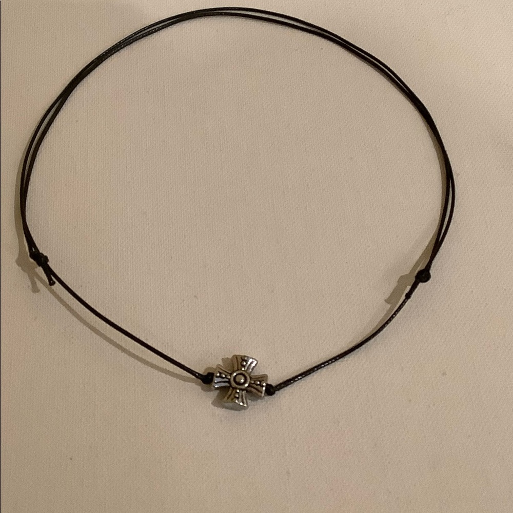 Cross choker handmade adjustable black cord